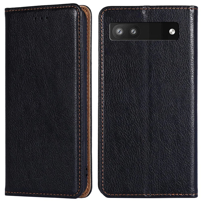 Flip PU Leather + TPU Bumper Stand Cover Wallet Auto-absorbed Phone Case for Google Pixel 6a  - Black - 1