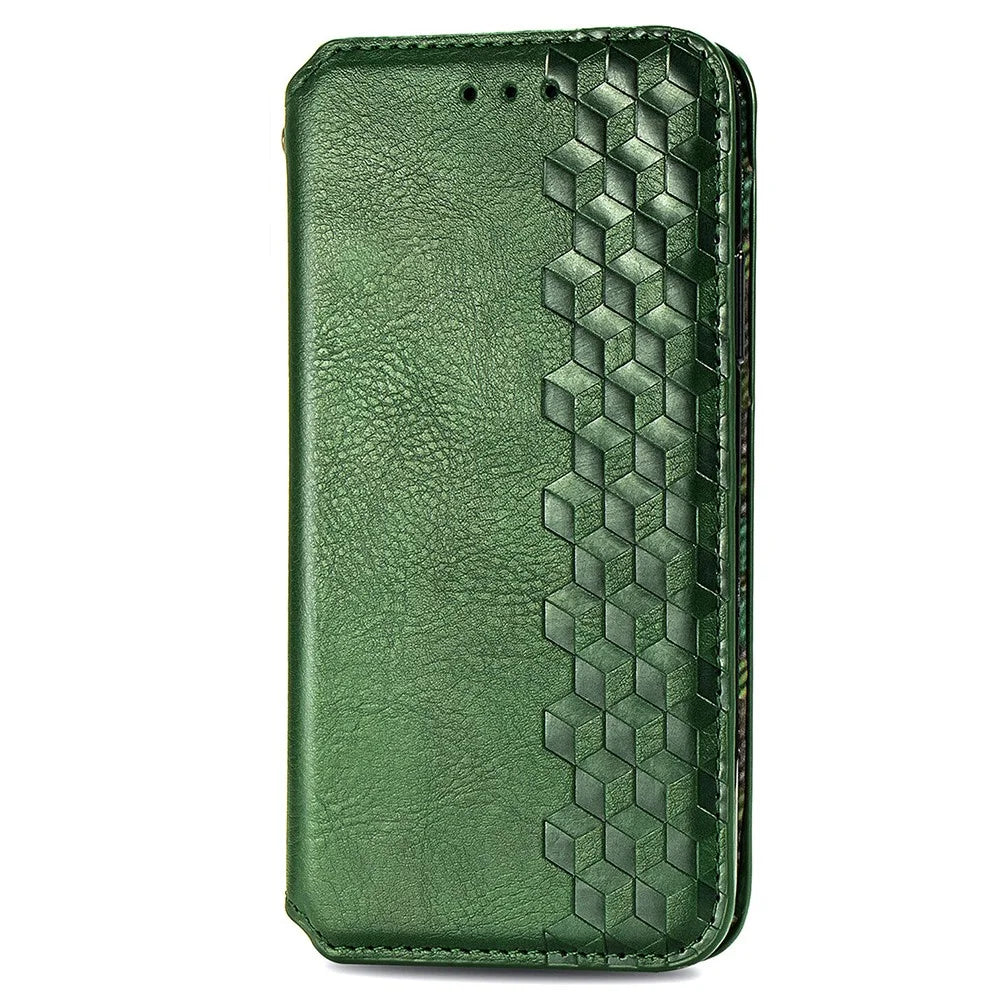 For Google Pixel 6a PU Leather Case Rhombus Imprint Wallet Stand Phone Cover - Green - 2