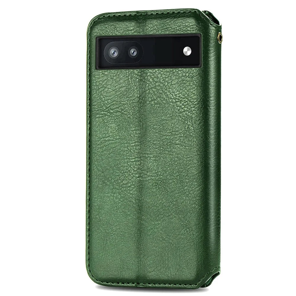 For Google Pixel 6a PU Leather Case Rhombus Imprint Wallet Stand Phone Cover - Green - 3