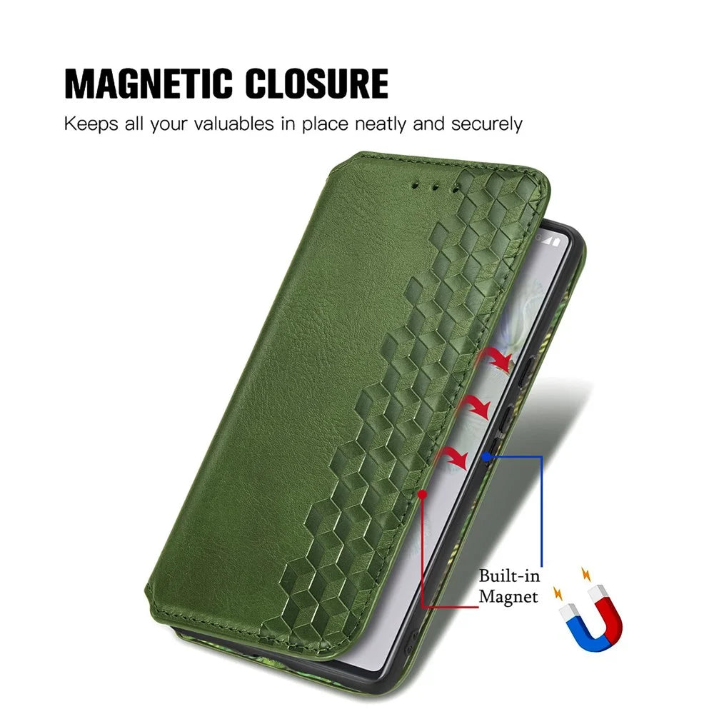 For Google Pixel 6a PU Leather Case Rhombus Imprint Wallet Stand Phone Cover - Green - 6