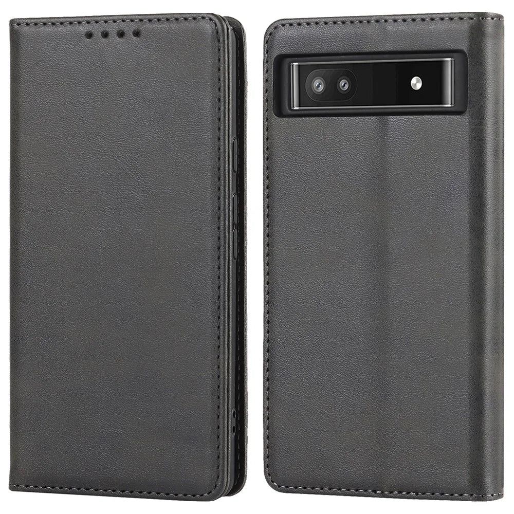 PU Leather + TPU Phone Case for Google Pixel 6a, Stand Wallet Shockproof Anti-fall Auto Closure Magnetic Cover - Black - 1