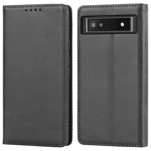 PU Leather + TPU Phone Case for Google Pixel 6a, Stand Wallet Shockproof Anti-fall Auto Closure Magnetic Cover - Black - 1