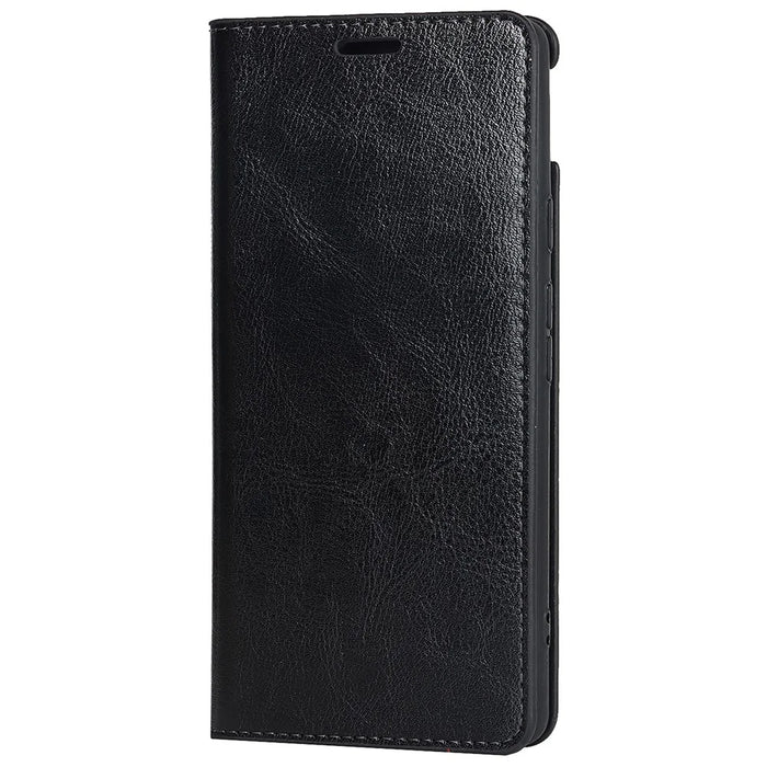 Genuine Leather Phone Case for Google Pixel 6a, Wallet Stand Crazy Horse Texture Shell - Black - 2