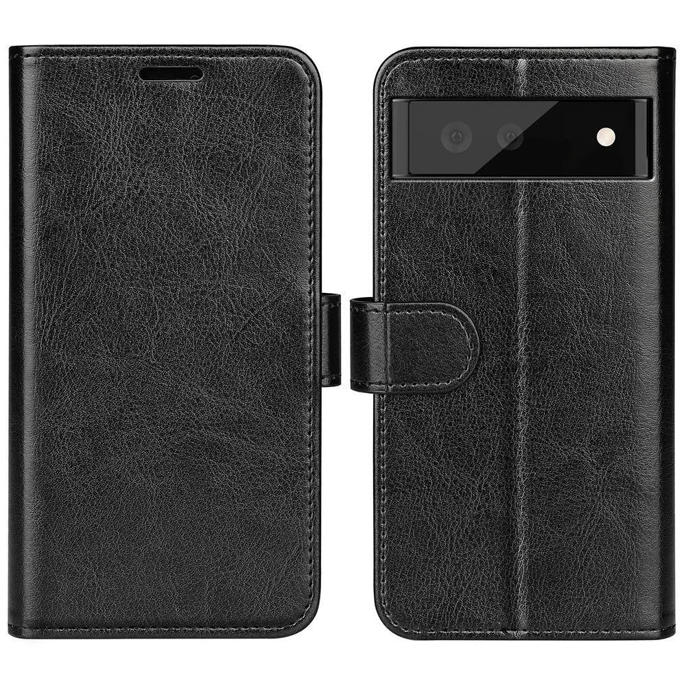 For Google Pixel 7 Pro 5G Crazy Horse Texture Phone Case PU Leather All-round Protection Stand Wallet Cover - Black - 1