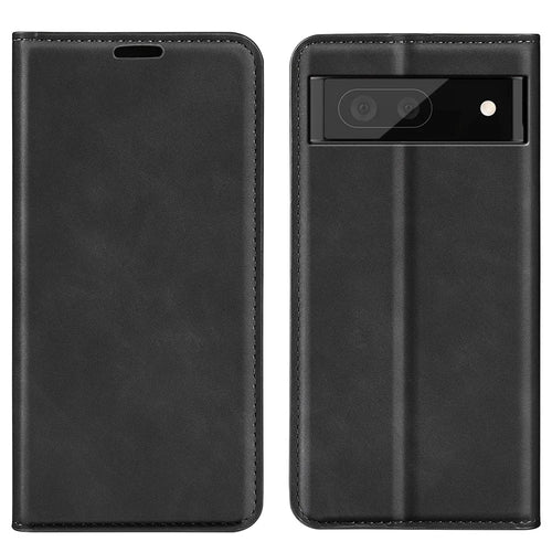 Skin-touch Feeling Leather Cover for Google Pixel 7 Pro 5G Stand Drop-proof Magnetic Auto Closing Wallet Phone Case - Black - 1