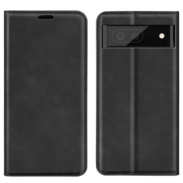 Skin-touch Feeling Leather Cover for Google Pixel 7 Pro 5G Stand Drop-proof Magnetic Auto Closing Wallet Phone Case - Black - 1