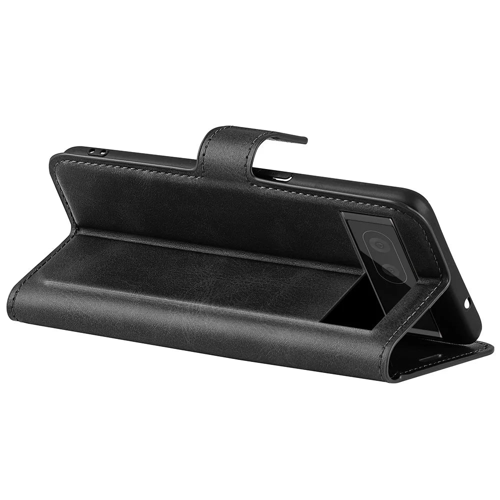 For Google Pixel 7 5G Anti-Scratch Textured PU Leather Phone Case Well-Protected Stand Wallet Cover - Black - 6