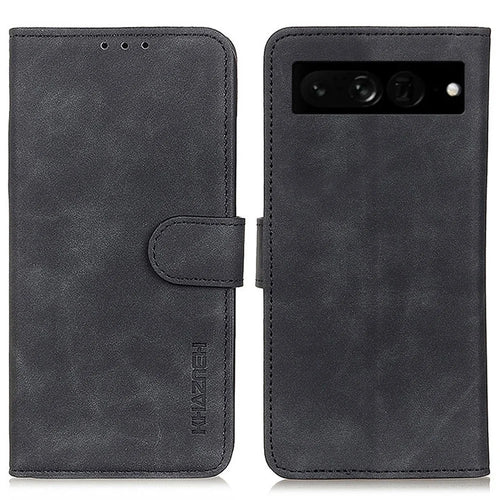KHAZNEH For Google Pixel 7 Pro 5G Supporting Stand Magnetic Closure Phone Case Vintage Textured PU Leather Wallet Shockproof Flip Folio Cover - Black - 1