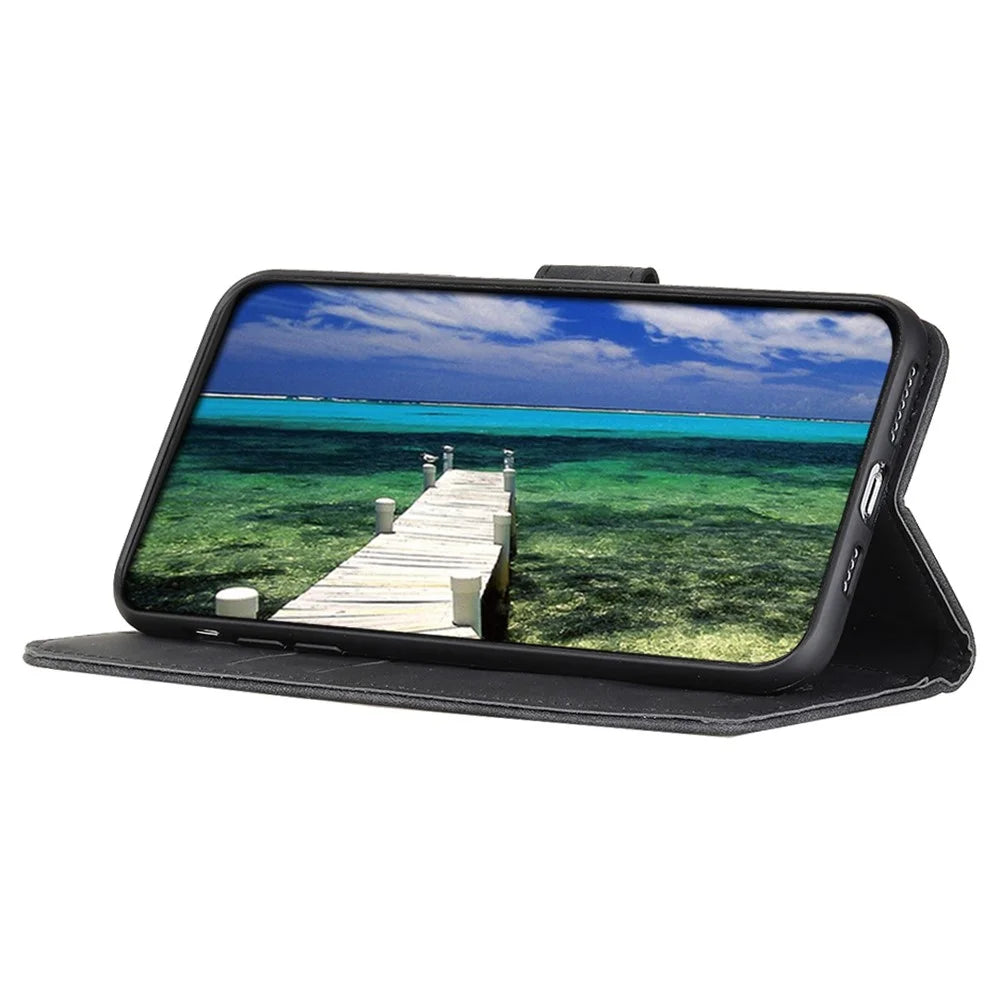 KHAZNEH For Google Pixel 7 Pro 5G Supporting Stand Magnetic Closure Phone Case Vintage Textured PU Leather Wallet Shockproof Flip Folio Cover - Black - 3