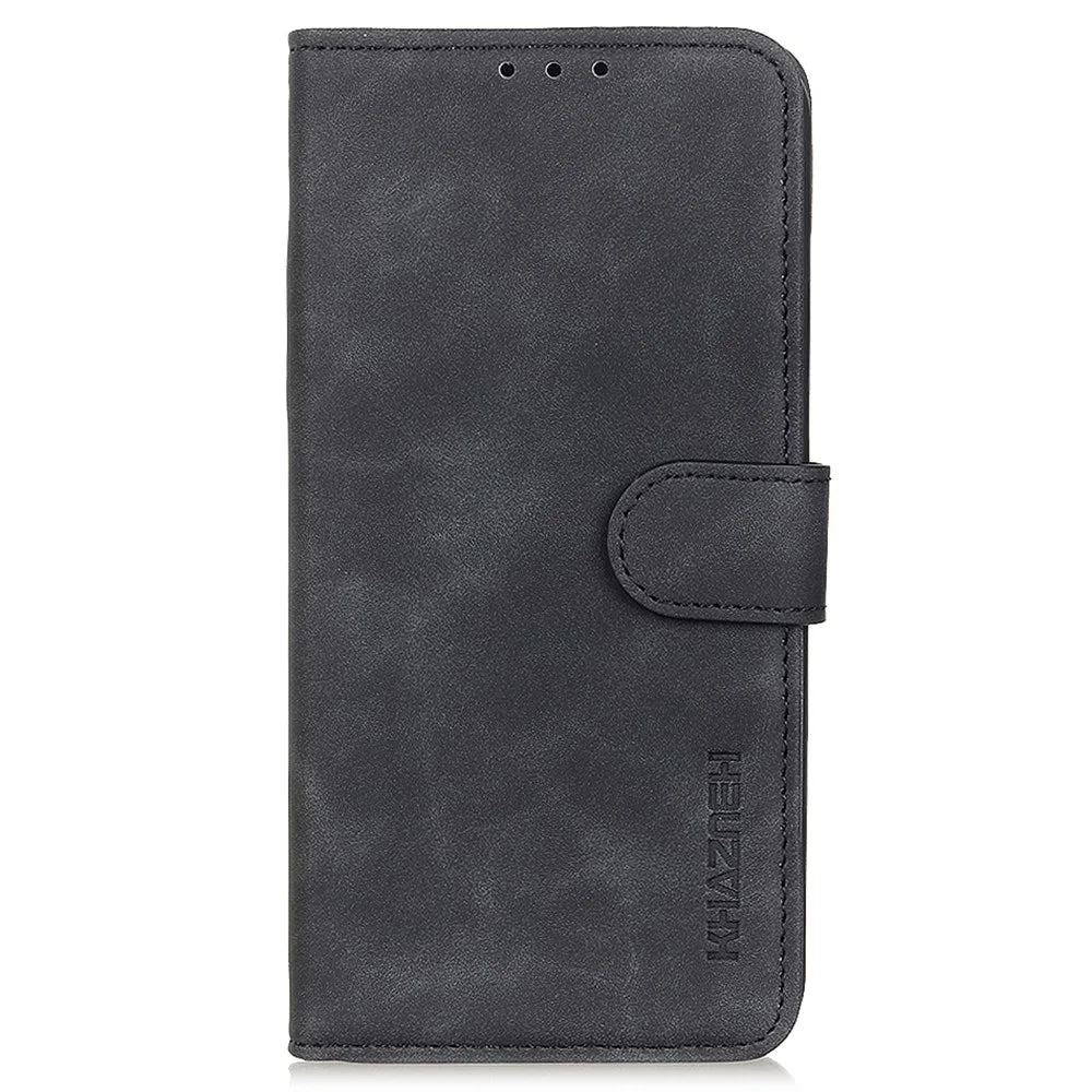 KHAZNEH For Google Pixel 7 Pro 5G Supporting Stand Magnetic Closure Phone Case Vintage Textured PU Leather Wallet Shockproof Flip Folio Cover - Black - 6