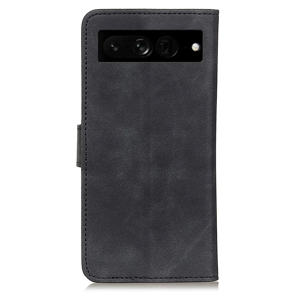 KHAZNEH For Google Pixel 7 Pro 5G Supporting Stand Magnetic Closure Phone Case Vintage Textured PU Leather Wallet Shockproof Flip Folio Cover - Black - 7