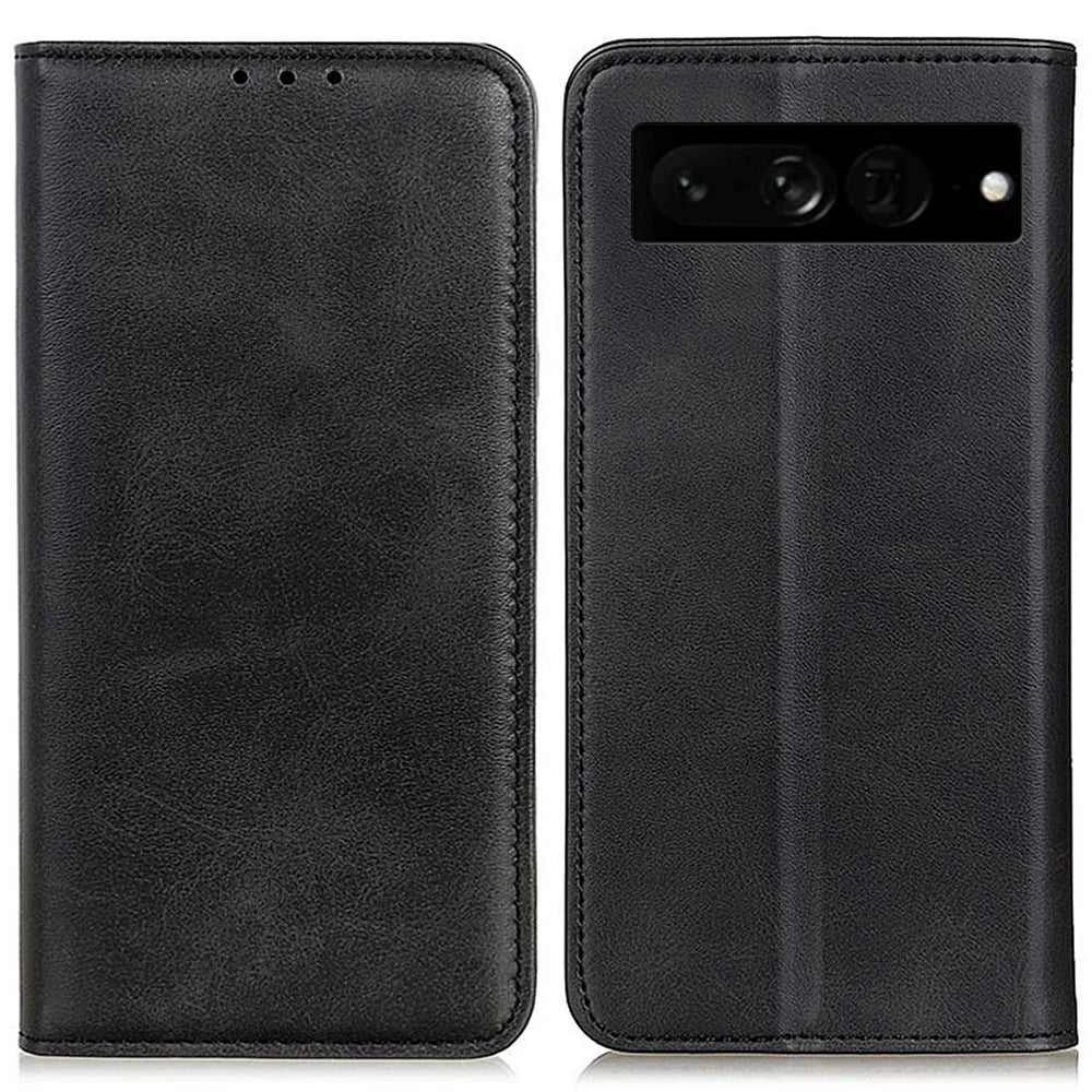 For Google Pixel 7 Pro 5G Magnetic Auto-absorbed Phone Cover Split Leather Stand Wallet Protective Case - Black - 1