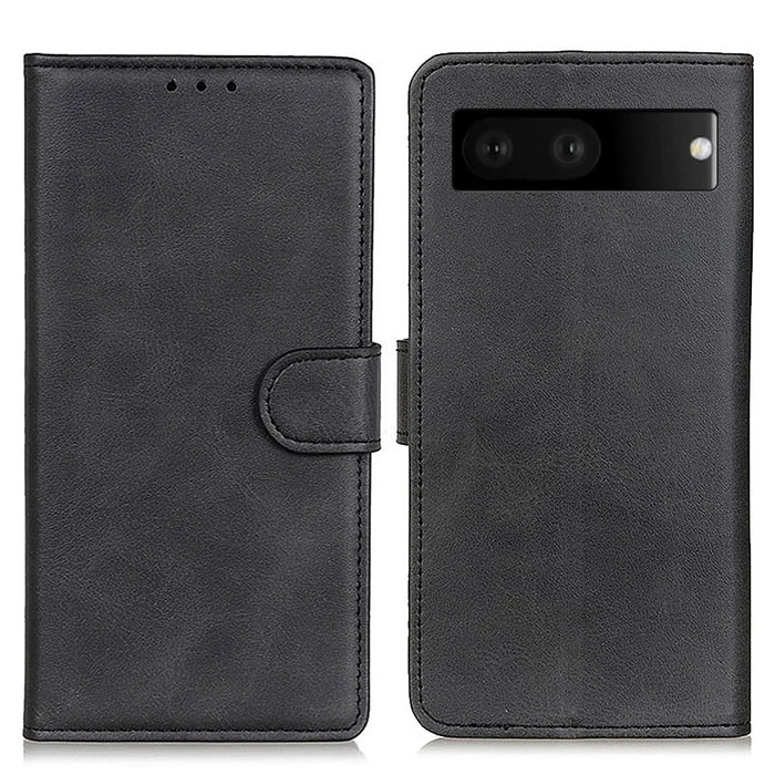 For Google Pixel 7 5G Foldable Stand Textured PU Leather Wallet Case Magnetic Clasp Phone Cover - Black - 1