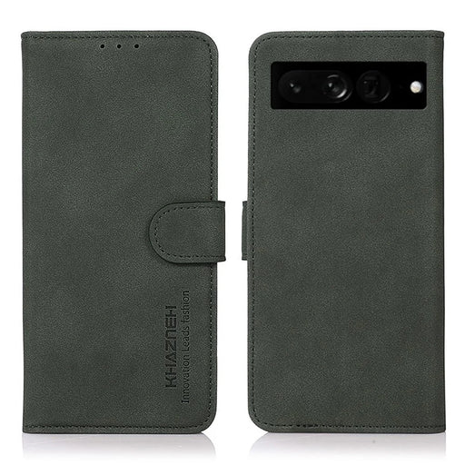 KHAZNEH Textured Leather Case for Google Pixel 7 Pro 5G Dual-sided Magnetic Clasp Stand Wallet Style Flip Phone Cover - Green - 1