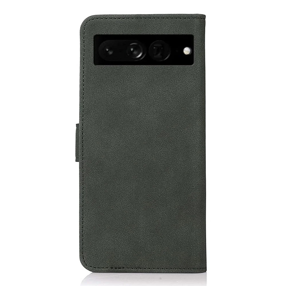 KHAZNEH Textured Leather Case for Google Pixel 7 Pro 5G Dual-sided Magnetic Clasp Stand Wallet Style Flip Phone Cover - Green - 3