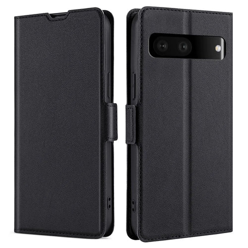 Ultra-Thin PU Leather Case for Google Pixel 7 5G Drop-Proof Stand Phone Cover Side Magnetic Closure Case with Card Slot - Black - 1