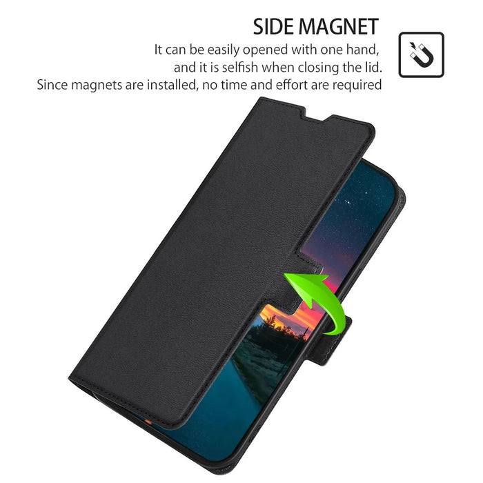 Ultra-Thin PU Leather Case for Google Pixel 7 5G Drop-Proof Stand Phone Cover Side Magnetic Closure Case with Card Slot - Black - 5