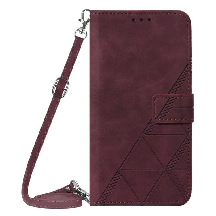 For Google Pixel 7 Pro 5G Leather Case with Shoulder Strap Wallet Stand Phone Cover - Wine Red - 2