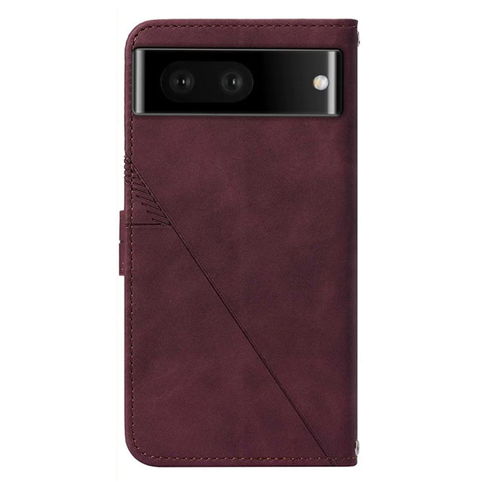 For Google Pixel 7 Pro 5G Leather Case with Shoulder Strap Wallet Stand Phone Cover - Wine Red - 3