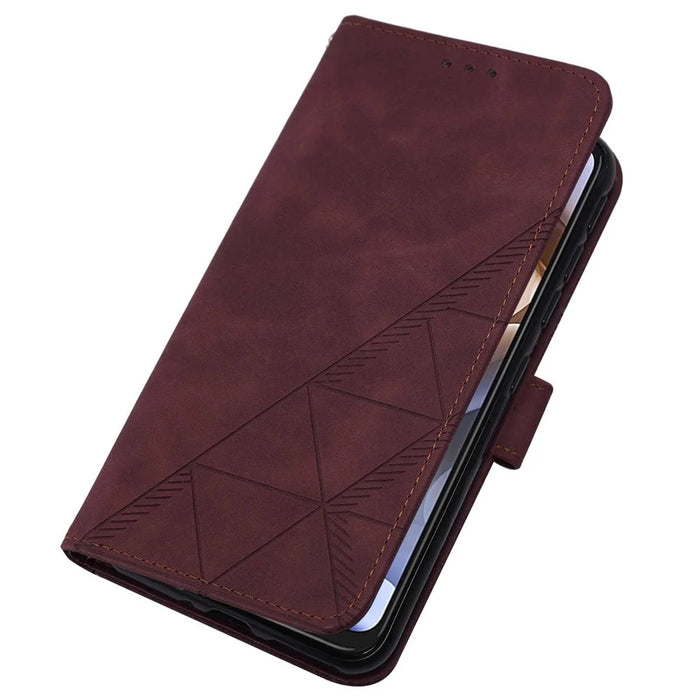For Google Pixel 7 Pro 5G Leather Case with Shoulder Strap Wallet Stand Phone Cover - Wine Red - 7
