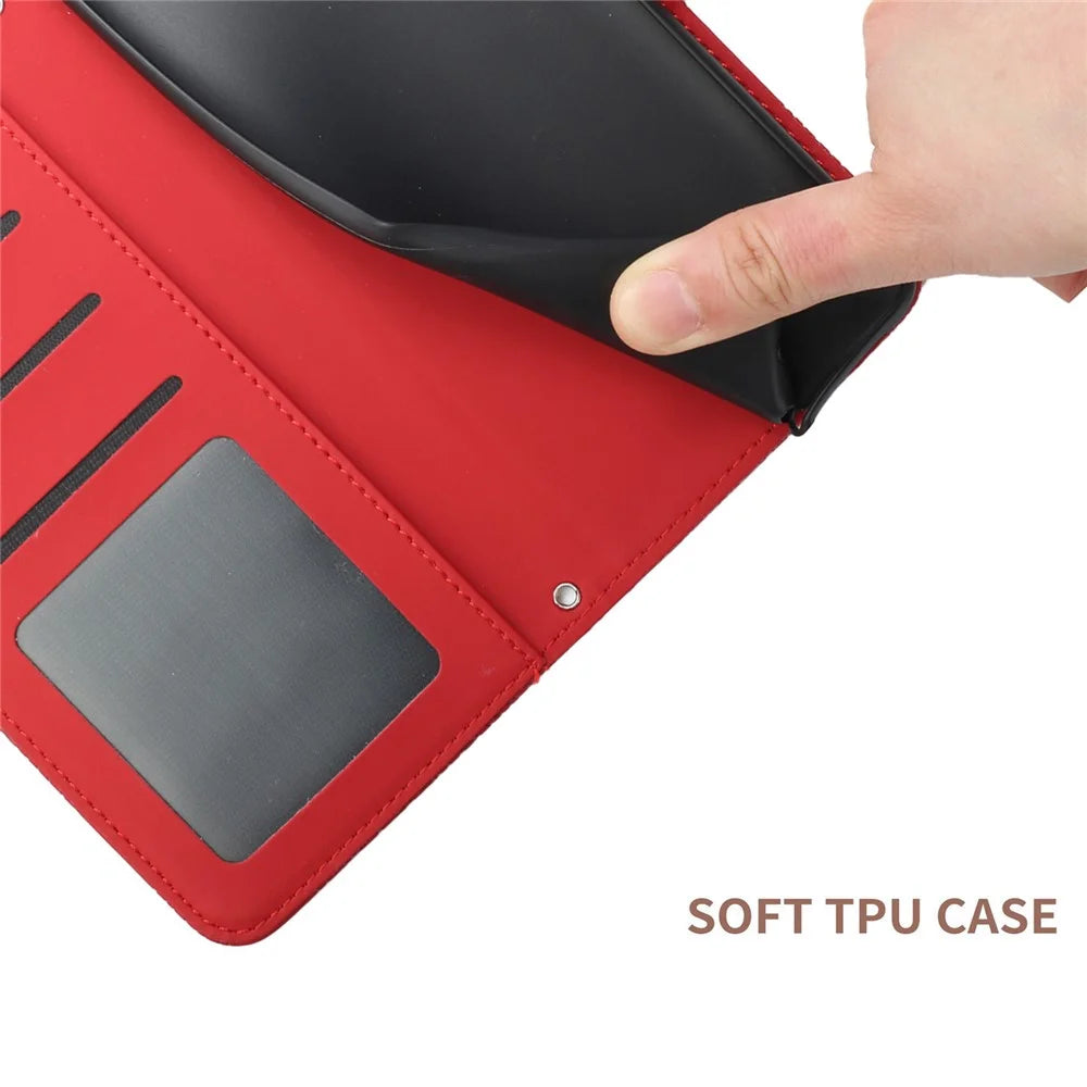 Butterfly Flowers Imprinting Fingerprint Free PU Leather Phone Shell for Google Pixel 6a, Pattern Imprinting Design Wallet Stand Case with Handy Strap - Red - 3