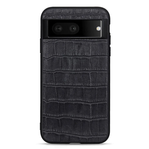For Google Pixel 7 5G Anti-Shock Cell Phone Case Crocodile Texture Genuine Leather Coated Hybrid Anti-Scratch Cover - Black - 1