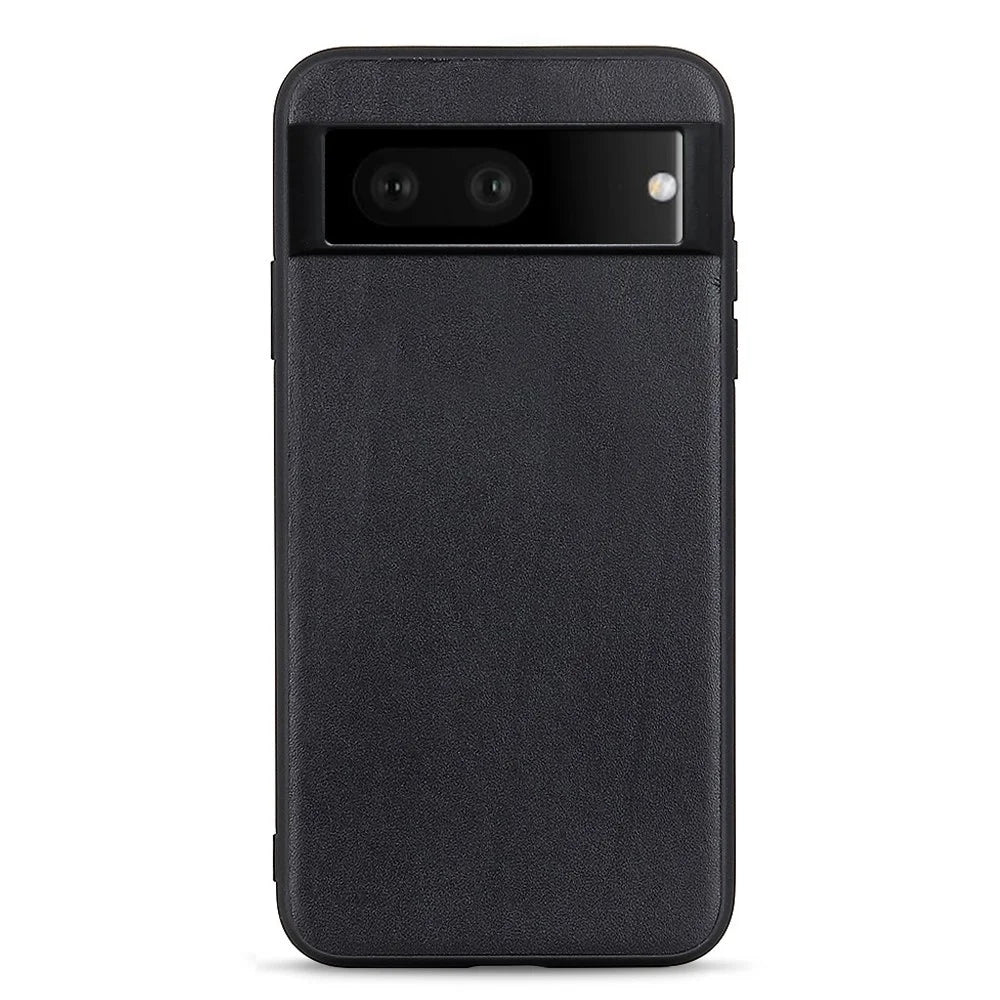 For Google Pixel 7 5G Ultra-Thin Textured Genuine Leather Phone Case PC + TPU Hybrid Anti-Drop Cover - Black - 1