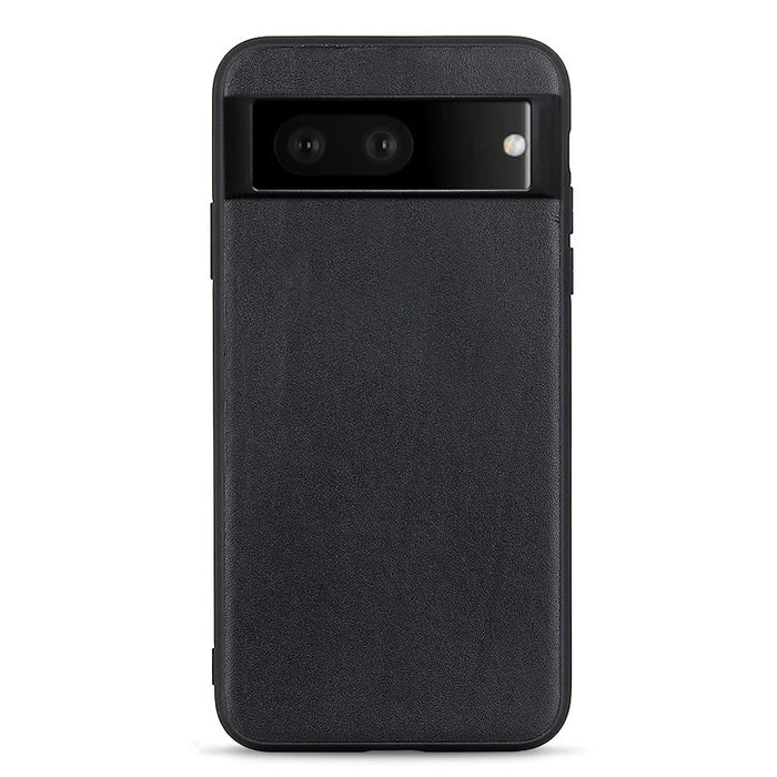 For Google Pixel 7 5G Ultra-Thin Textured Genuine Leather Phone Case PC + TPU Hybrid Anti-Drop Cover - Black - 1