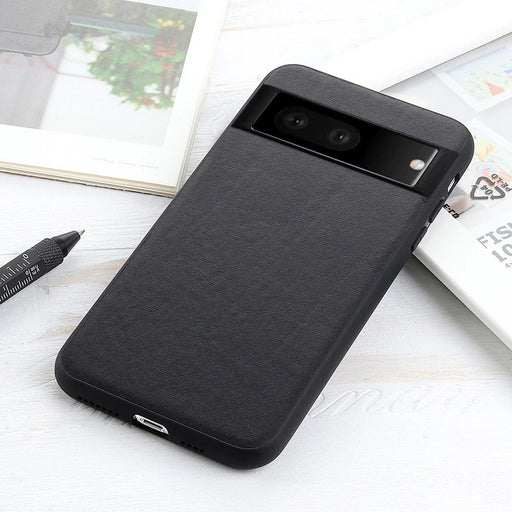 For Google Pixel 7 5G Ultra-Thin Textured Genuine Leather Phone Case PC + TPU Hybrid Anti-Drop Cover - Black - 2