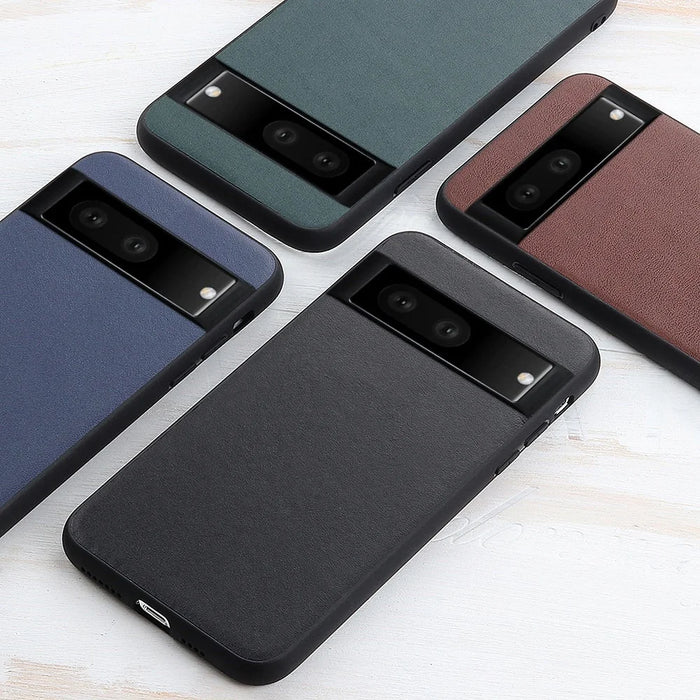 For Google Pixel 7 5G Ultra-Thin Textured Genuine Leather Phone Case PC + TPU Hybrid Anti-Drop Cover - Black - 3