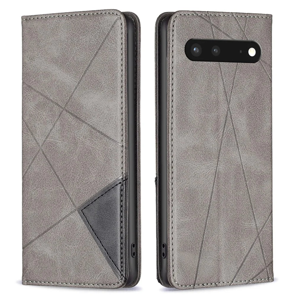 For Google Pixel 7 5G Leather Case with Card Holder Imprinting Pattern Phone Stand Cover - Grey - 1