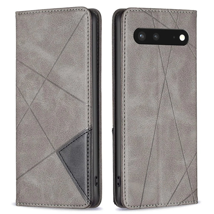 For Google Pixel 7 5G Leather Case with Card Holder Imprinting Pattern Phone Stand Cover - Grey - 1