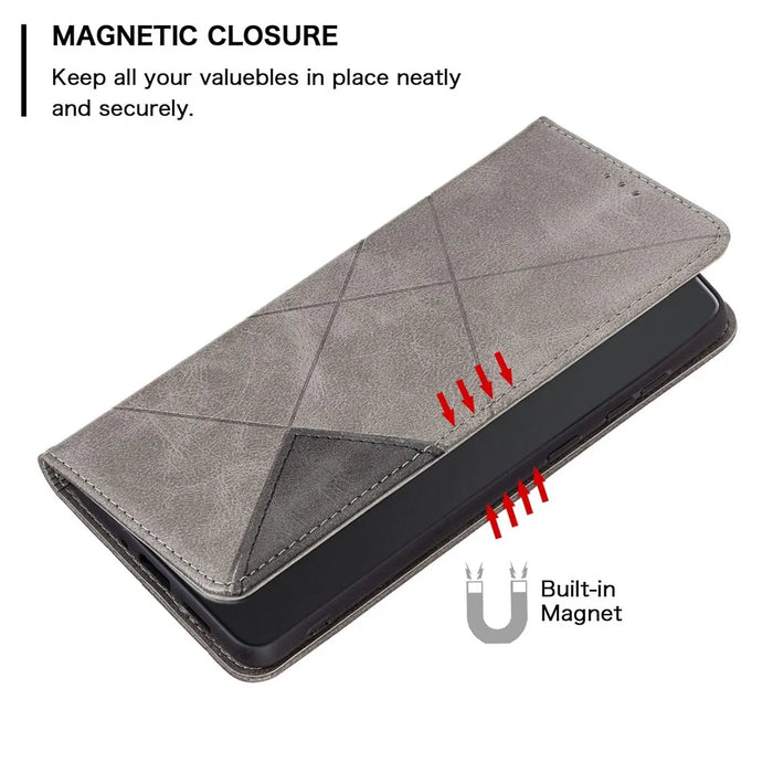 For Google Pixel 7 5G Leather Case with Card Holder Imprinting Pattern Phone Stand Cover - Grey - 3