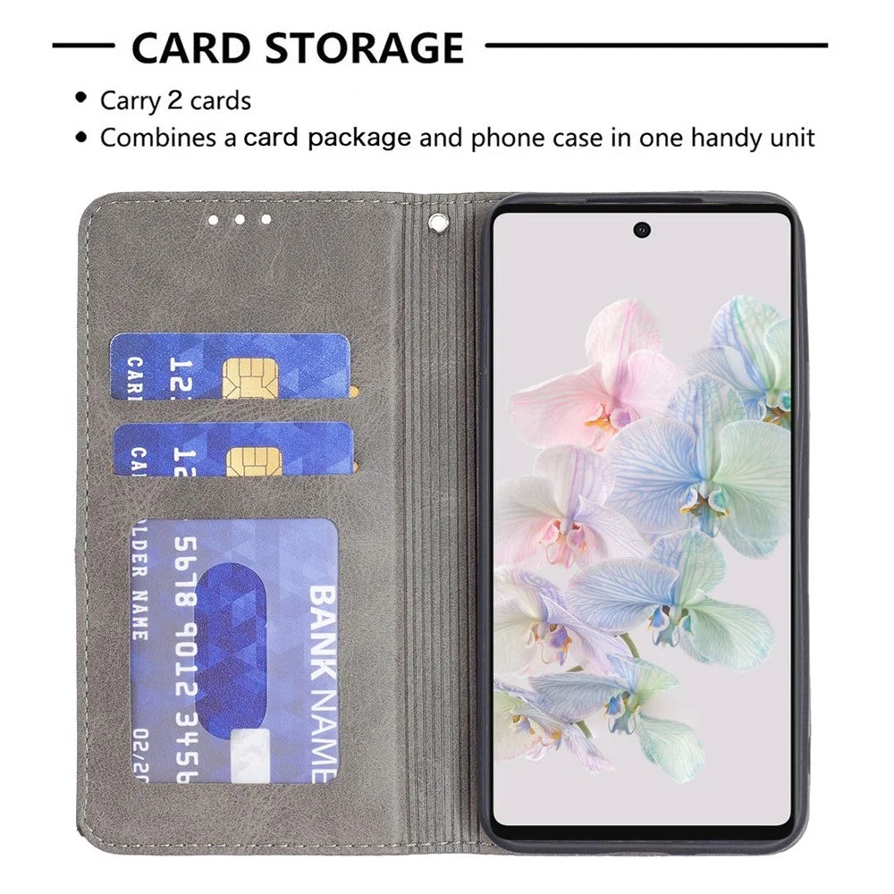 For Google Pixel 7 5G Leather Case with Card Holder Imprinting Pattern Phone Stand Cover - Grey - 4