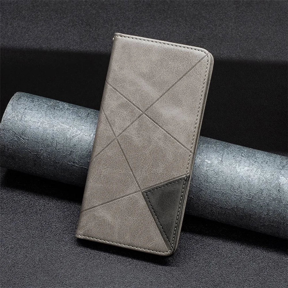 For Google Pixel 7 5G Leather Case with Card Holder Imprinting Pattern Phone Stand Cover - Grey - 6