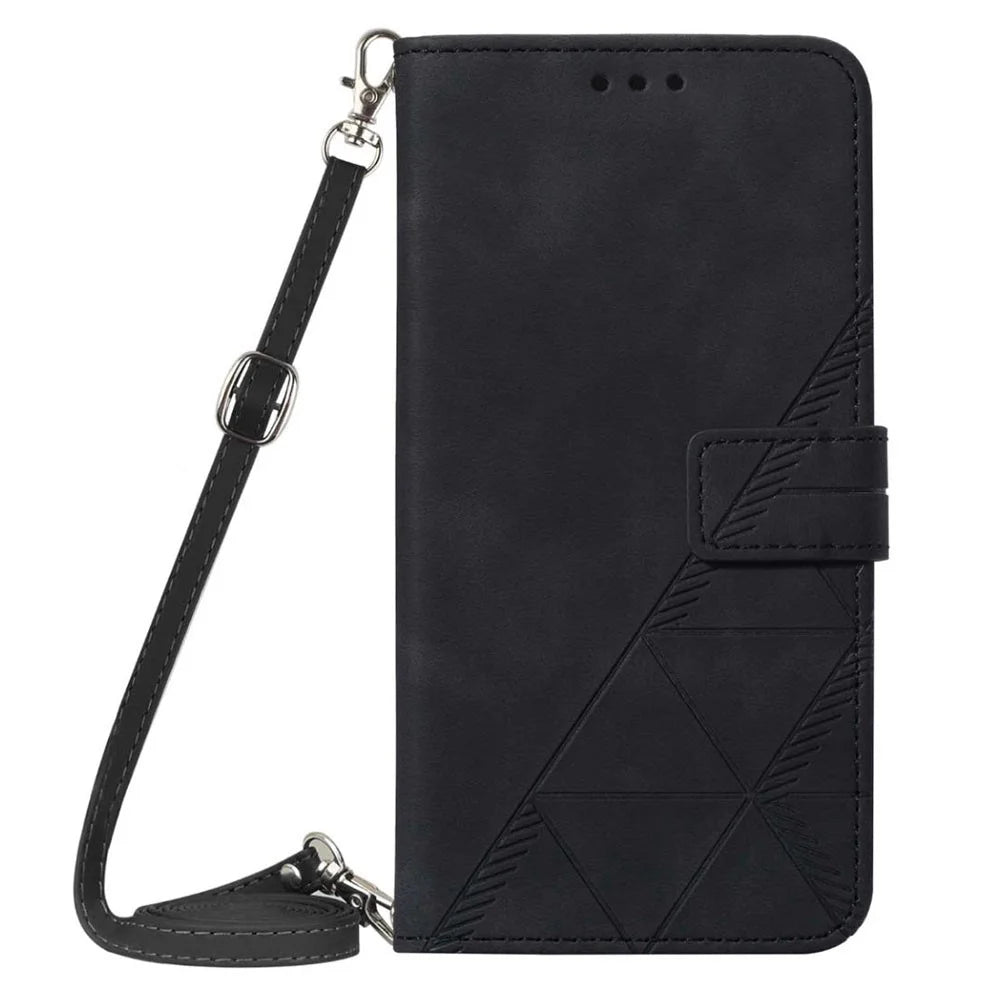 For Google Pixel 7 5G Leather Case with Shoulder Strap Wallet Stand Phone Cover - Black - 2