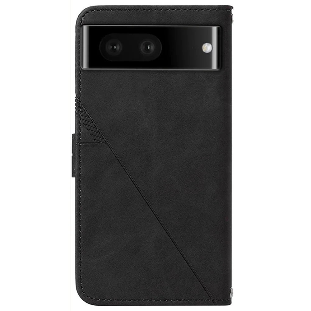 For Google Pixel 7 5G Leather Case with Shoulder Strap Wallet Stand Phone Cover - Black - 3