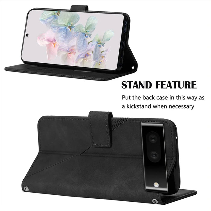 For Google Pixel 7 5G Leather Case with Shoulder Strap Wallet Stand Phone Cover - Black - 5