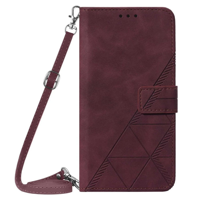 For Google Pixel 6a Leather Case with Shoulder Strap Wallet Stand Phone Cover - Wine Red - 2