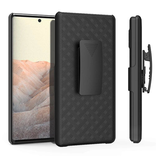 For Google Pixel 6 Pro Screen Sliding Cover Woven Texture PC + TPU Phone Case with Rotary Clip Kickstand - 1