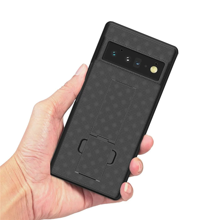 For Google Pixel 6 Pro Screen Sliding Cover Woven Texture PC + TPU Phone Case with Rotary Clip Kickstand - 3
