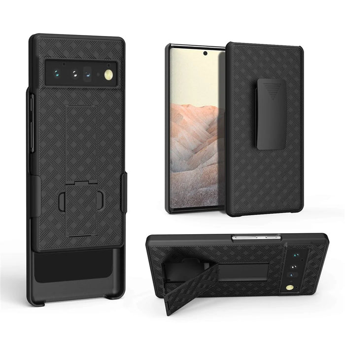For Google Pixel 6 Pro Screen Sliding Cover Woven Texture PC + TPU Phone Case with Rotary Clip Kickstand - 5
