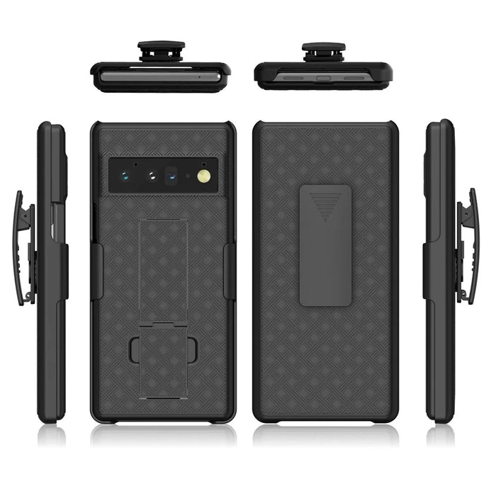 For Google Pixel 6 Pro Screen Sliding Cover Woven Texture PC + TPU Phone Case with Rotary Clip Kickstand - 6