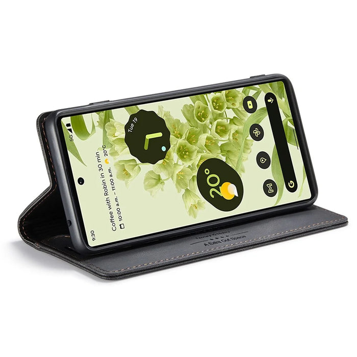 AUTSPACE A01 Series for Google Pixel 6 PU Leather Case RFID Blocking Wallet Stand Flip Cover - Black - 3