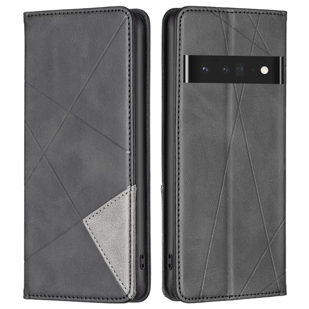 For Google Pixel 7 Pro 5G Leather Case with Card Holder Imprinting Pattern Phone Stand Cover - Black - 1