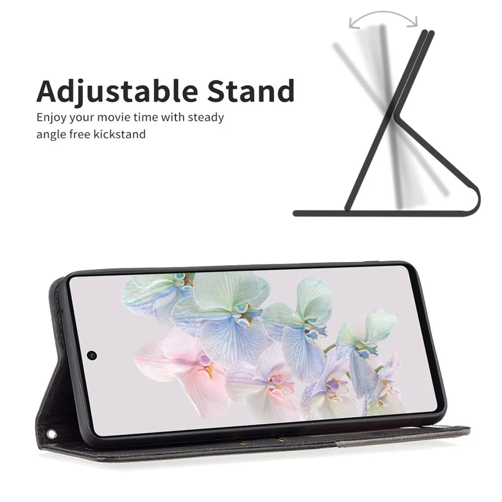 For Google Pixel 7 Pro 5G Leather Case with Card Holder Imprinting Pattern Phone Stand Cover - Black - 2
