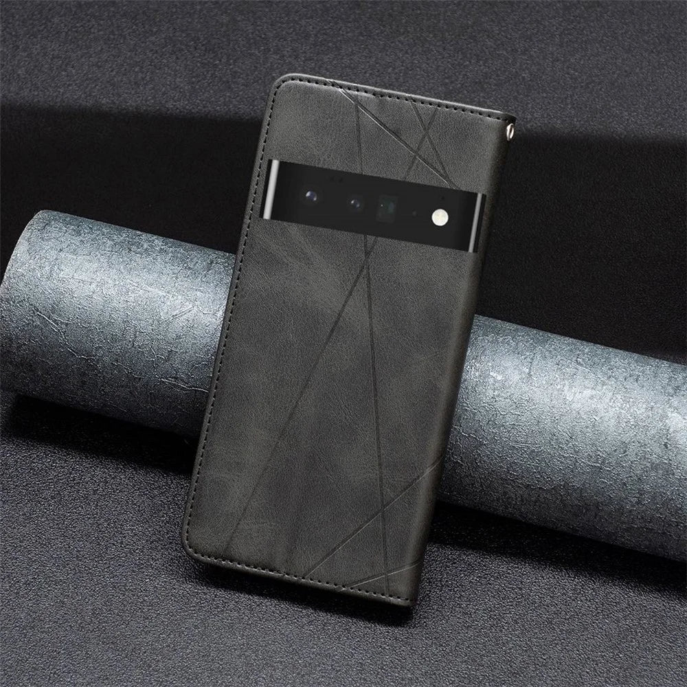 For Google Pixel 7 Pro 5G Leather Case with Card Holder Imprinting Pattern Phone Stand Cover - Black - 6