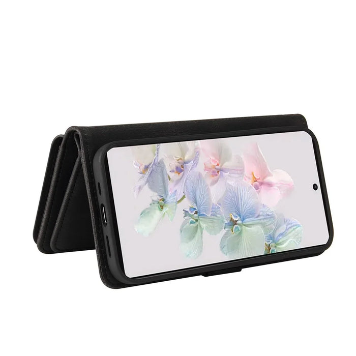 For Google Pixel 7 5G Zipper Wallet Case with 15 Card Slots and Strap Leather Phone Cover - Black - 3