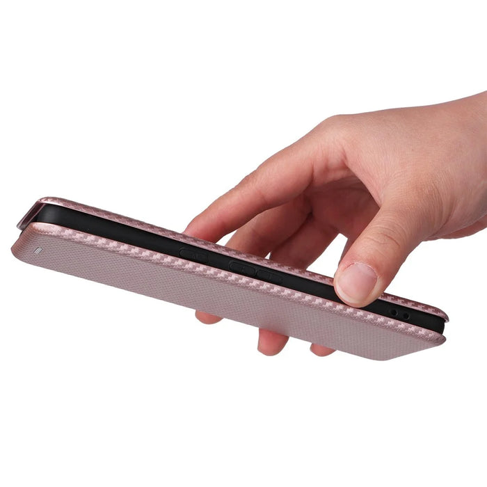 For Google Pixel 7 Pro 5G PU Leather Carbon Fiber Texture Cover Card Holder Stand Smartphone Protector - Rose Gold - 2