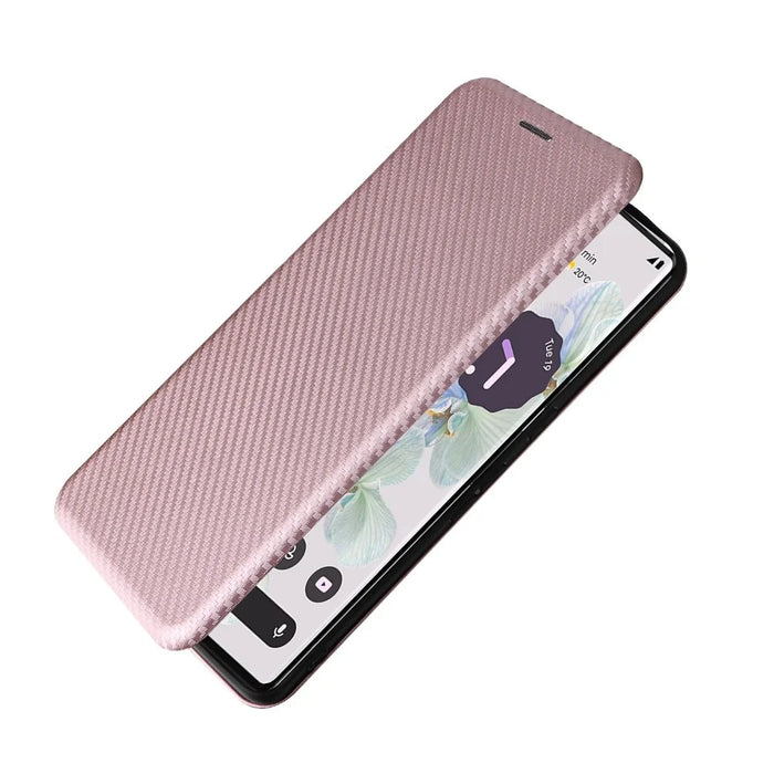 For Google Pixel 7 Pro 5G PU Leather Carbon Fiber Texture Cover Card Holder Stand Smartphone Protector - Rose Gold - 7